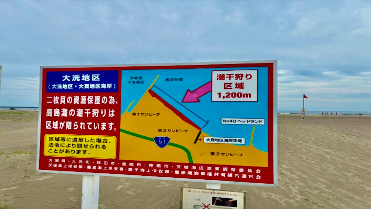 潮干狩りエリアの看板